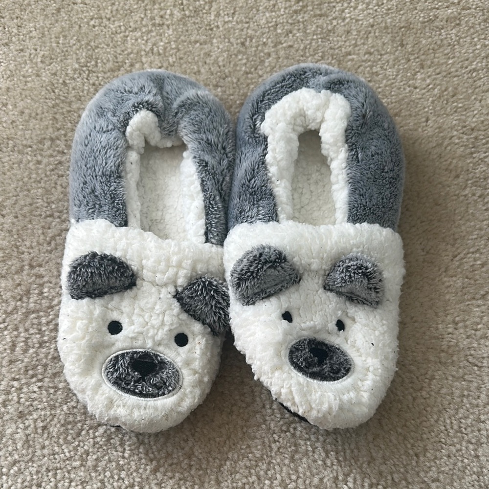Cute Gray and White Dog Slippers
